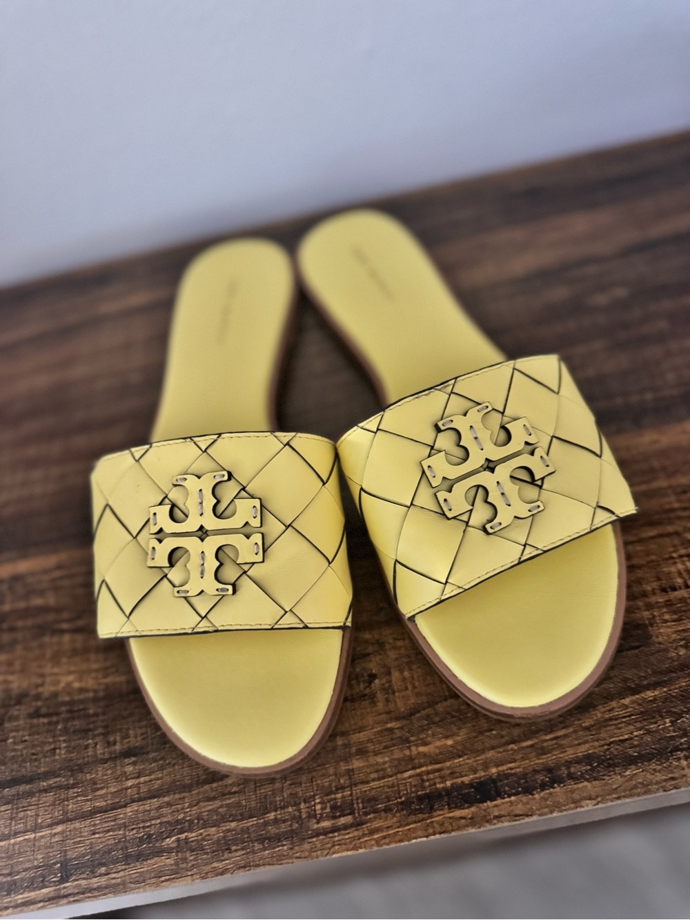 Tory Burch Quilted Yellow Logo Slide Sandals